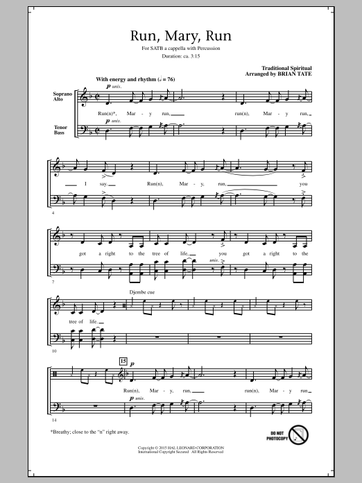 Brian Tate Run, Mary, Run sheet music notes and chords. Download Printable PDF.