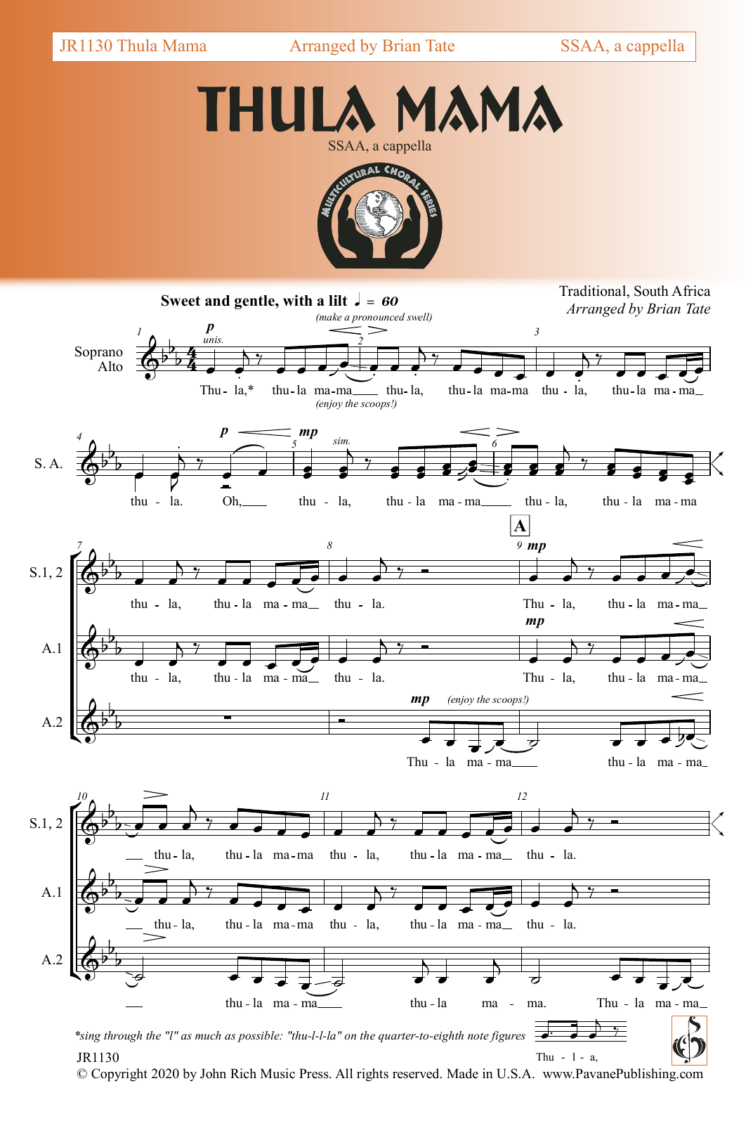 Brian Tate Thula Mama sheet music notes and chords. Download Printable PDF.