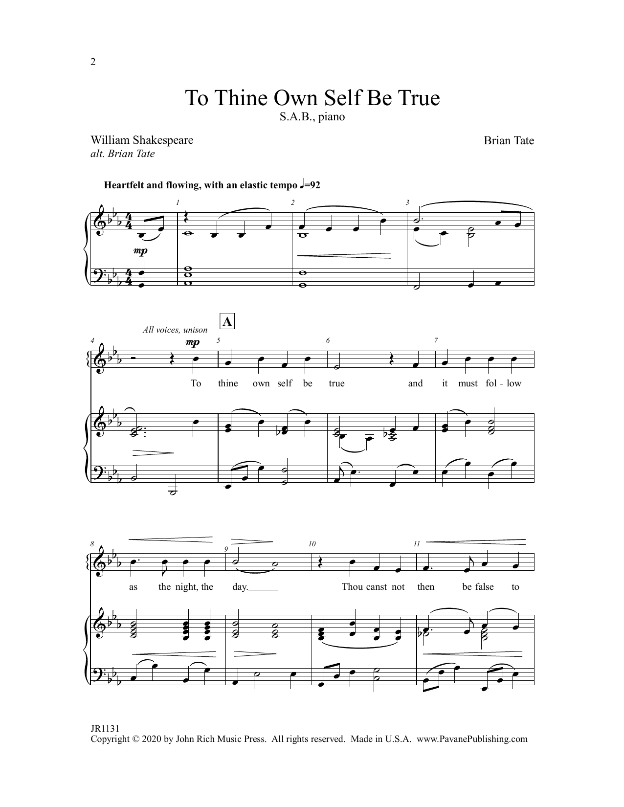 Learn to play Brian Tate To Thine Own Self Be True sheet music for SAB Choir in minutes. Price: 3.9900$ Brian Tate To Thine Own Self Be True sheet music notes and chords arranged for SAB Choir