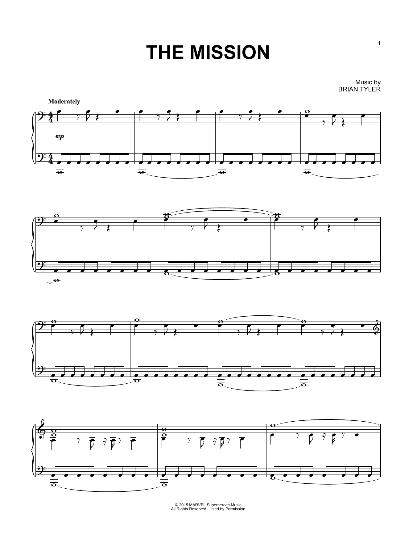 Brian Tyler The Mission sheet music notes and chords. Download Printable PDF.