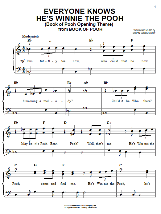 Brian Woodbury Everyone Knows He's Winnie The Pooh (Book Of Pooh Opening Theme) sheet music notes and chords. Download Printable PDF.