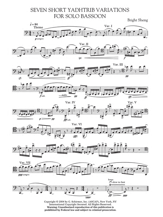 Bright Sheng Seven Short Yadhtrib Variations sheet music notes and chords. Download Printable PDF.