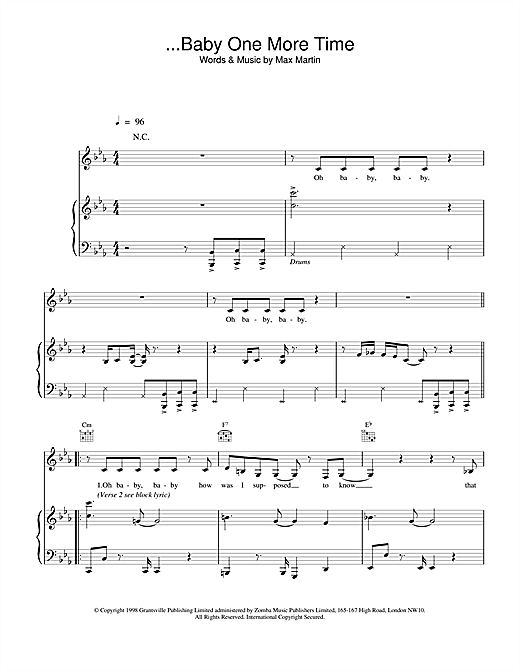 Britney Spears ...Baby One More Time sheet music notes and chords. Download Printable PDF.