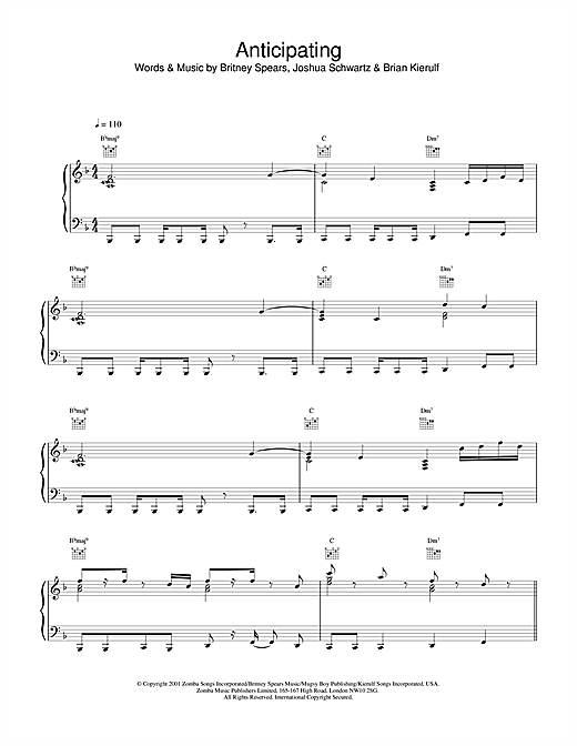 Britney Spears Anticipating sheet music notes and chords. Download Printable PDF.