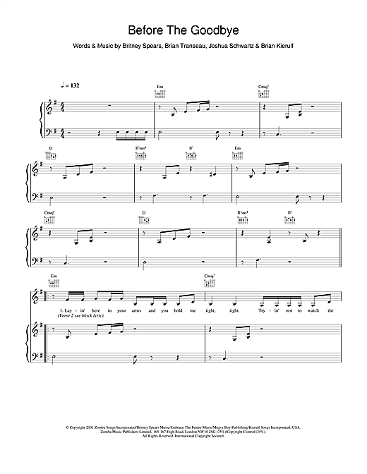 Britney Spears Before The Goodbye sheet music notes and chords. Download Printable PDF.