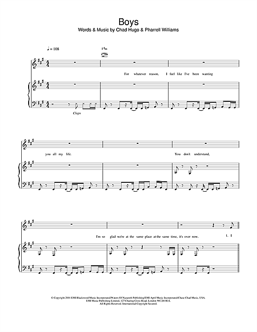 Britney Spears Boys sheet music notes and chords arranged for Piano, Vocal & Guitar Chords