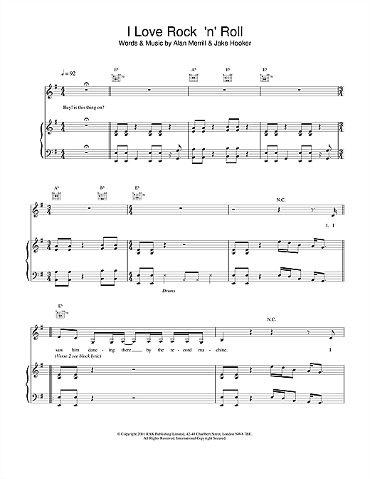 Britney Spears I Love Rock 'n' Roll sheet music notes and chords. Download Printable PDF.