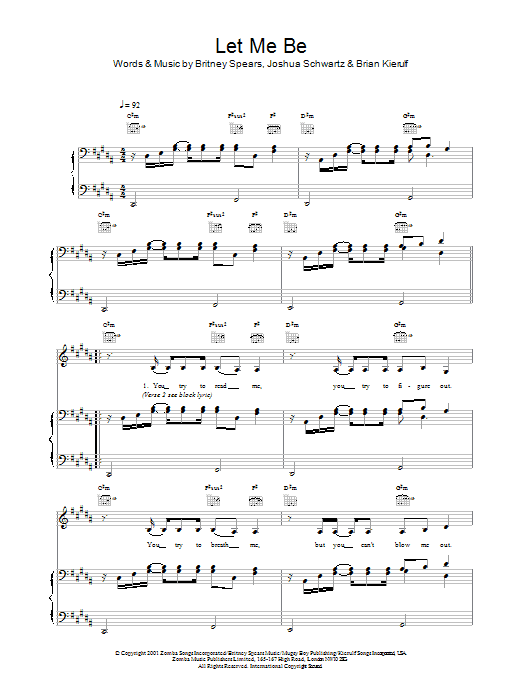 Britney Spears Let Me Be sheet music for Piano, Vocal & Guitar in minutes. Price: 7.8900$ Britney Spears Let Me Be sheet music notes and chords. Download Printable PDF.