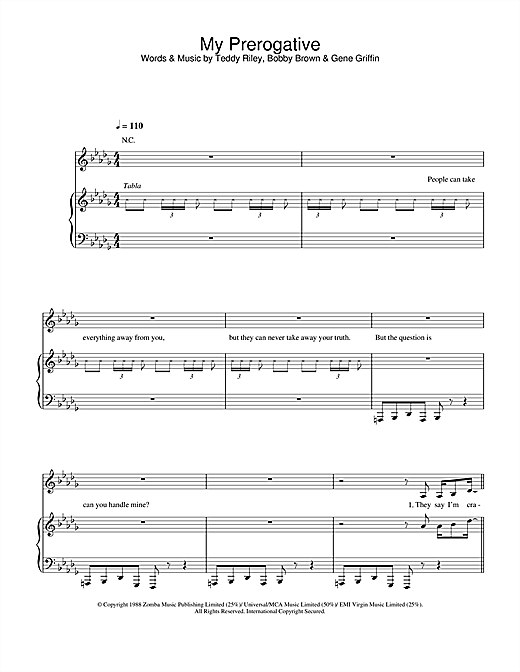 Britney Spears My Prerogative sheet music notes and chords. Download Printable PDF.