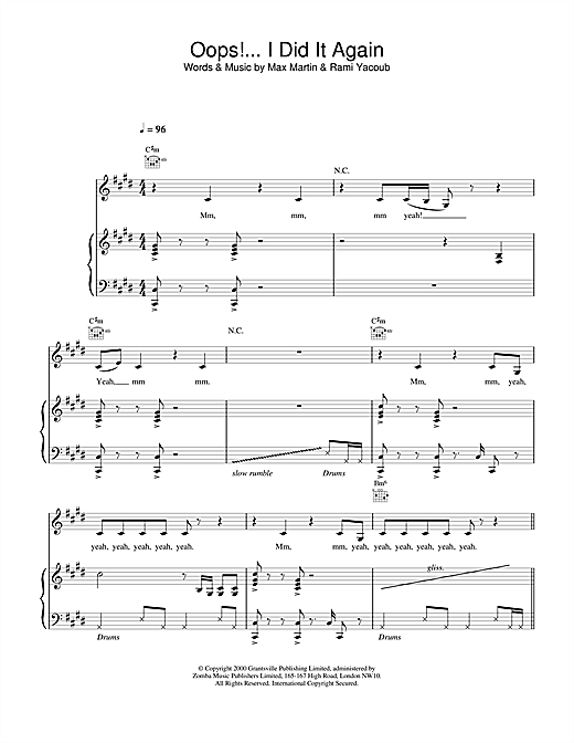 Britney Spears Oops! I Did It Again sheet music notes and chords. Download Printable PDF.