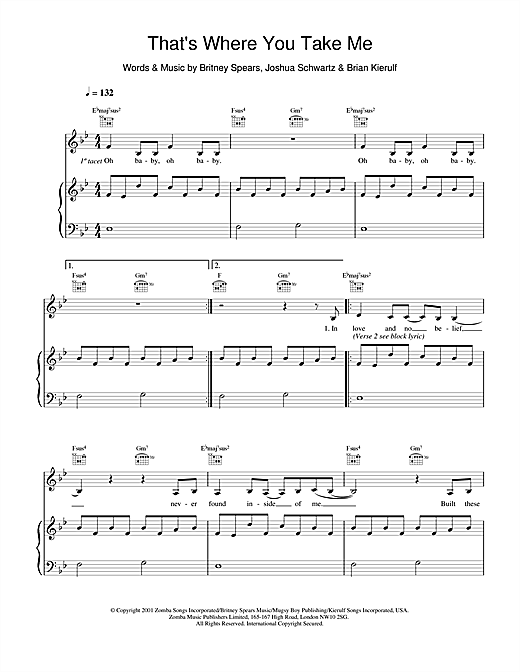 Learn to play Britney Spears That's Where You Take Me sheet music for Piano, Vocal & Guitar in minutes. Price: 7.8900$ Britney Spears That's Where You Take Me sheet music notes and chords. Download Printable PDF.