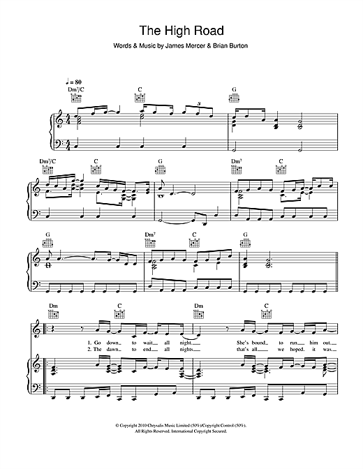 Broken Bells "The High Road" Sheet Music PDF Notes, Chords Pop Score