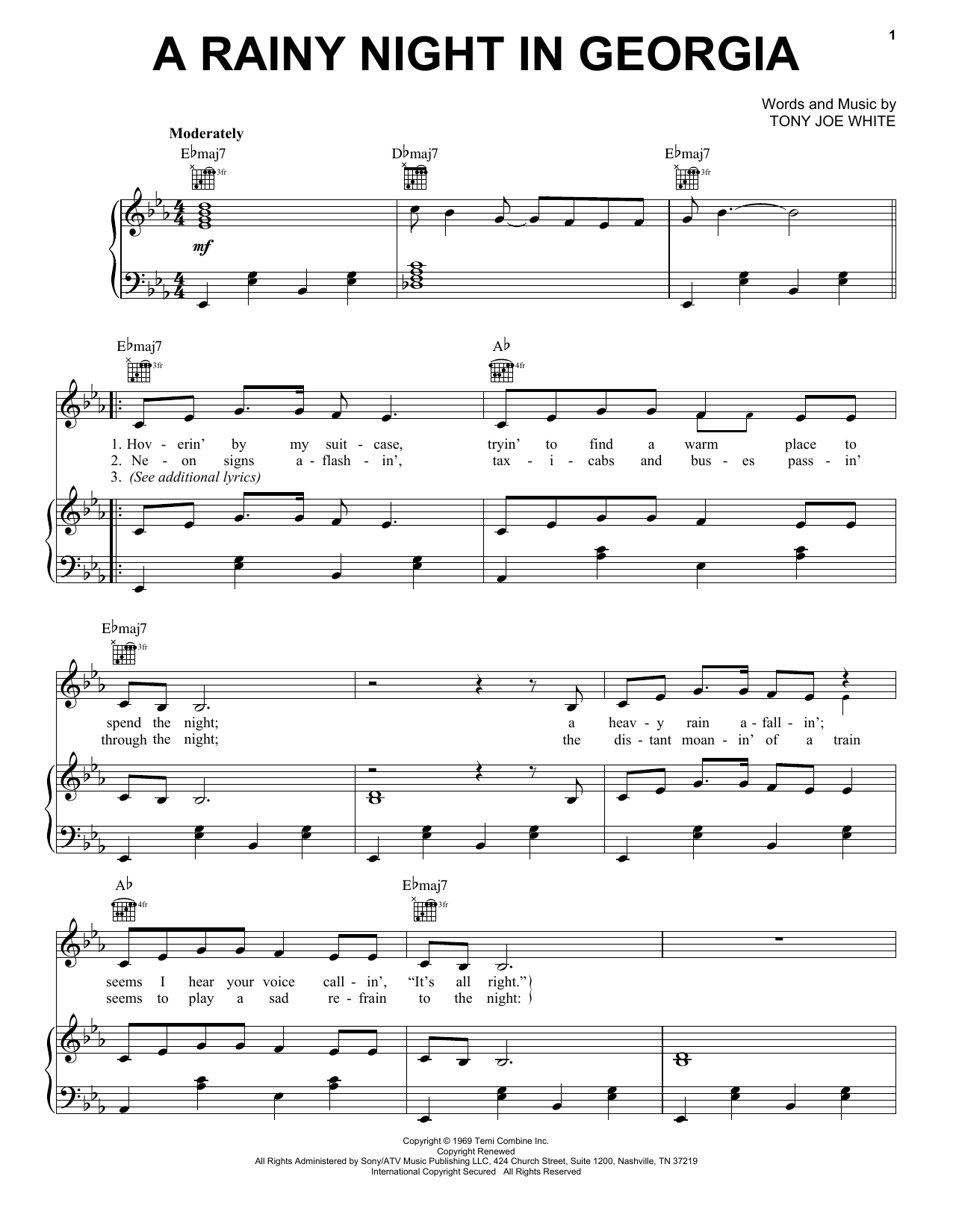 Brook Benton A Rainy Night In Georgia sheet music notes and chords - Download Printable PDF and start playing in minutes.