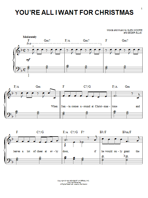 Brook Benton You're All I Want For Christmas sheet music notes and chords. Download Printable PDF.