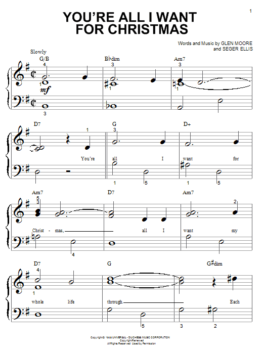 Learn to play Brook Benton You're All I Want For Christmas sheet music for Easy Piano in minutes. Brook Benton You're All I Want For Christmas sheet music notes and chords. Download Printable PDF.