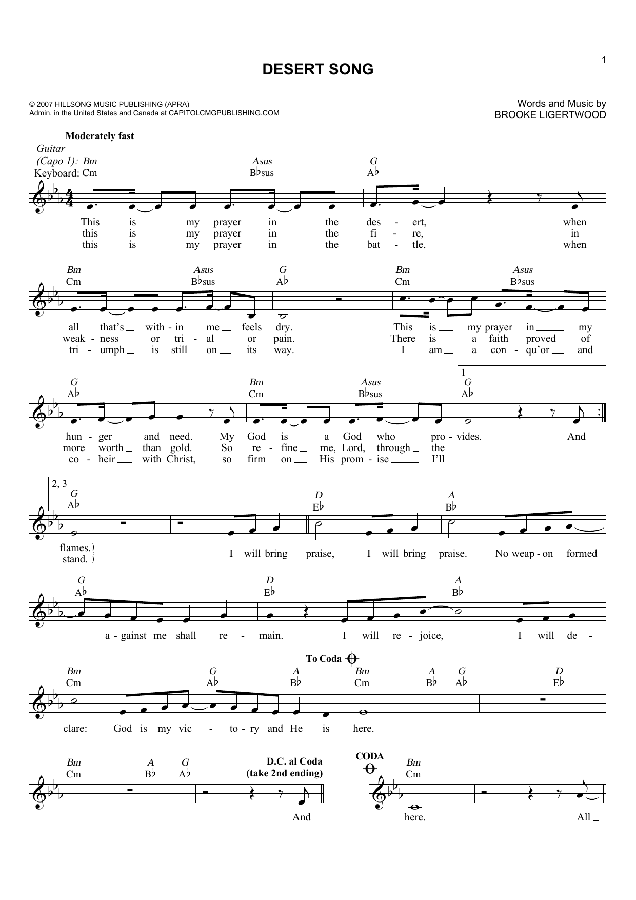 Learn to play Brooke Ligertwood Desert Song sheet music for Lead Sheet / Fake Book in minutes. Brooke Ligertwood Desert Song sheet music notes and chords. Download Printable PDF.