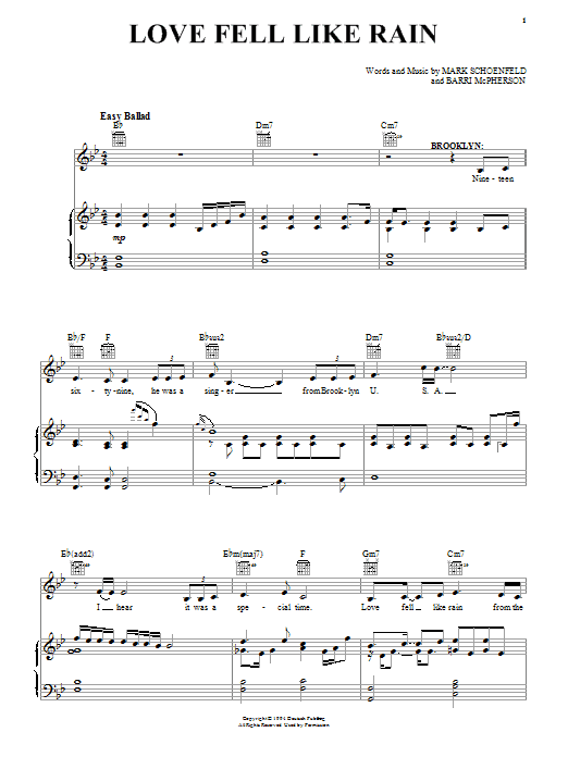 Brooklyn The Musical Love Fell Like Rain sheet music notes and chords. Download Printable PDF.