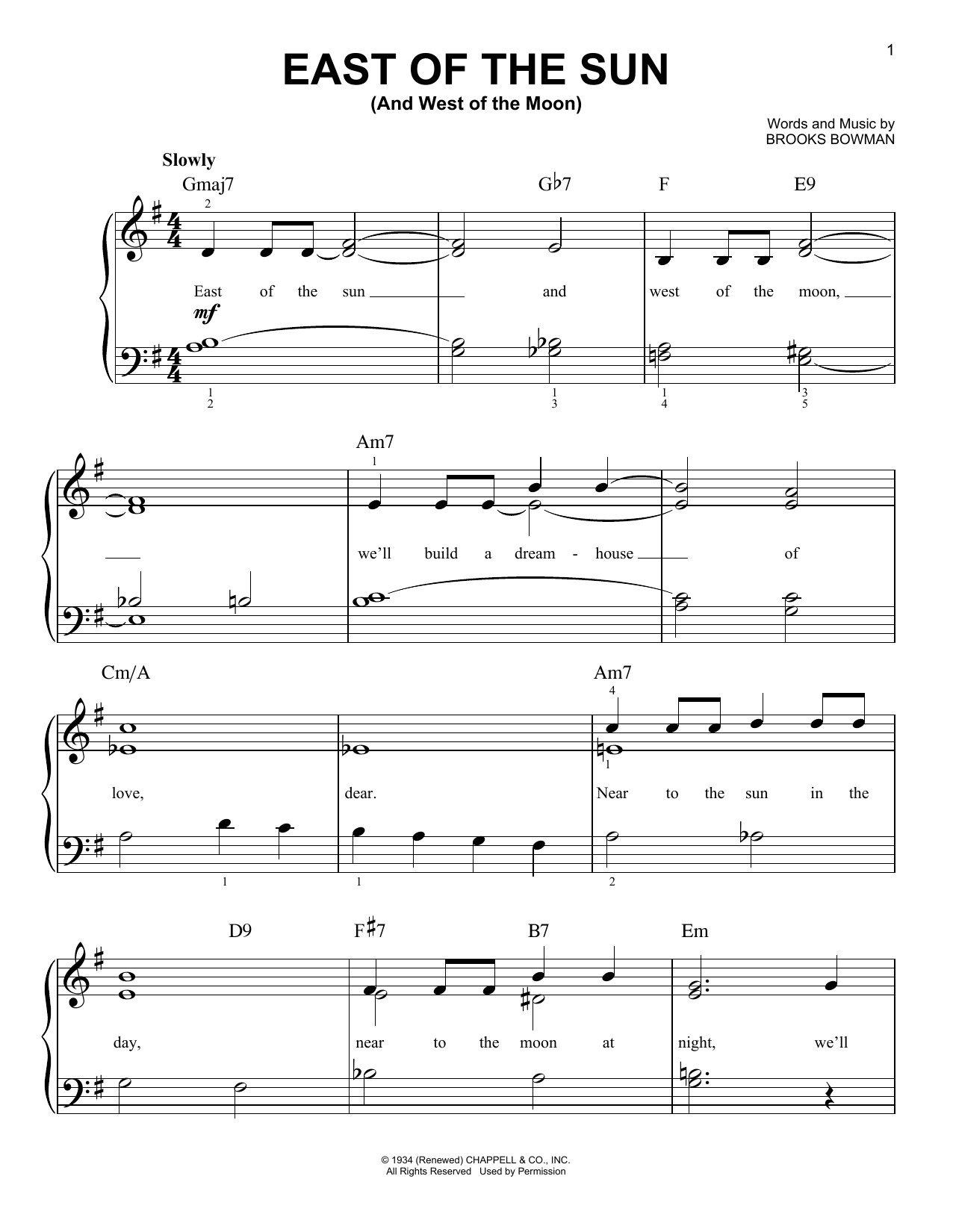 Brooks Bowman East Of The Sun (And West Of The Moon) sheet music notes and chords. Download Printable PDF.