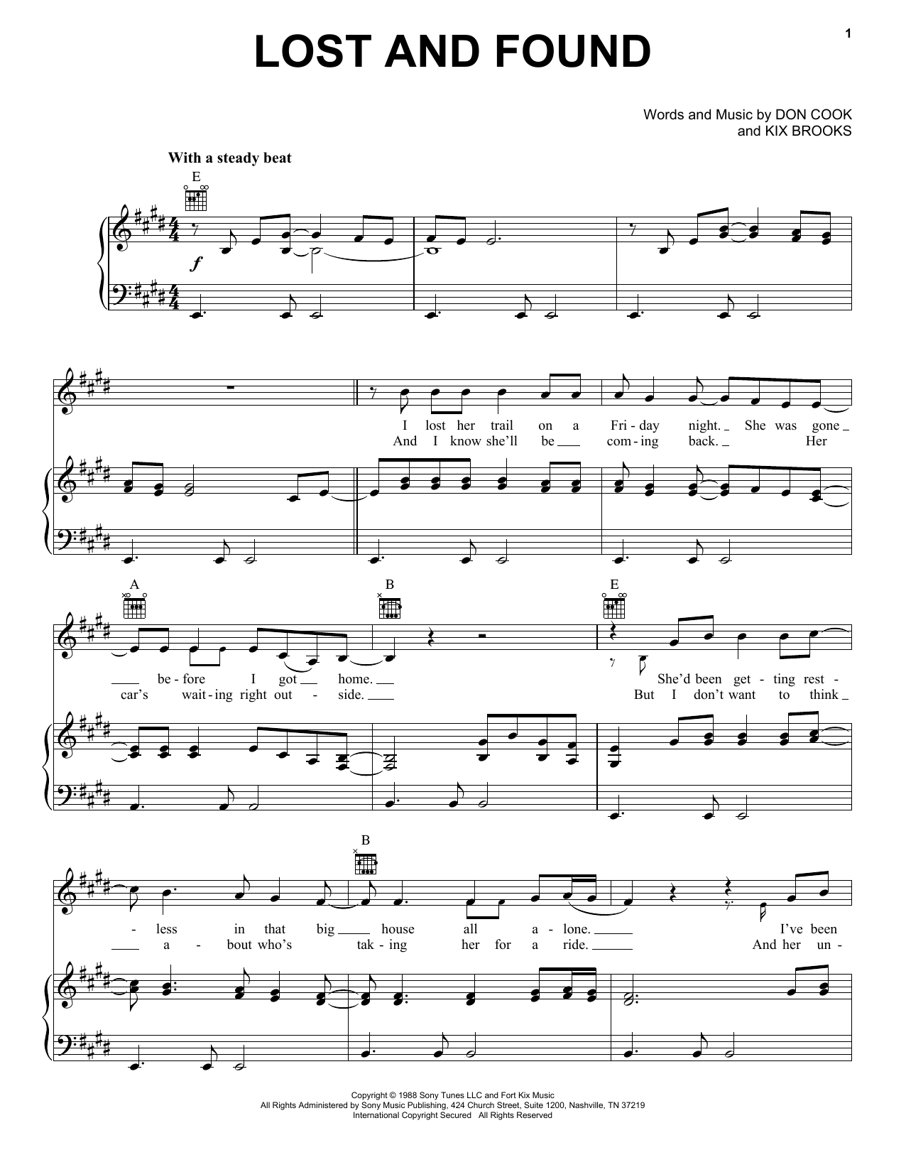 Brooks & Dunn Lost And Found sheet music notes and chords. Download Printable PDF.