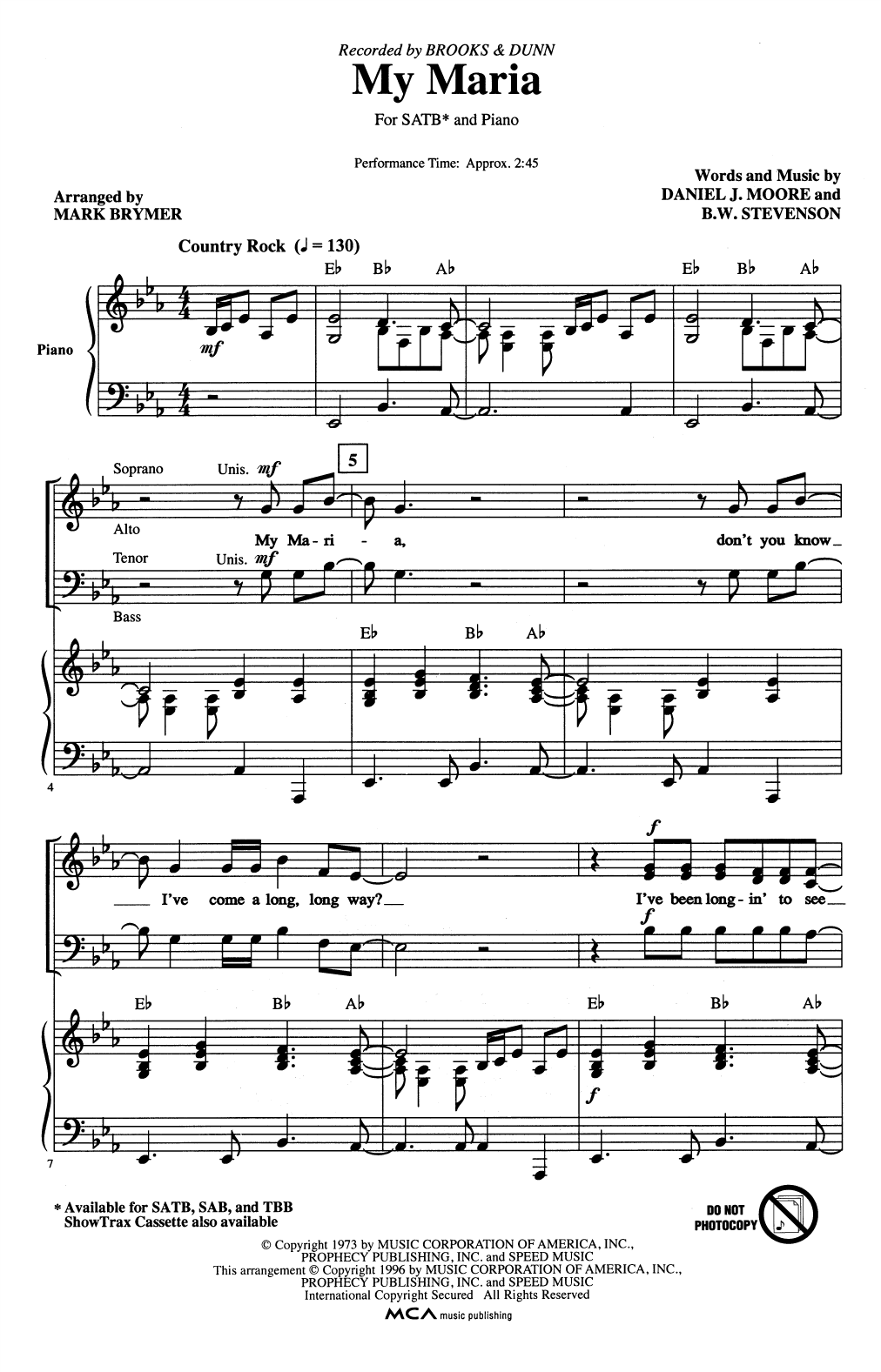 Learn to play Brooks & Dunn My Maria (arr. Mark Brymer) sheet music for TBB Choir in minutes. Price: 4.9900$ Brooks & Dunn My Maria (arr. Mark Brymer) sheet music notes and chords. Download Printable PDF.