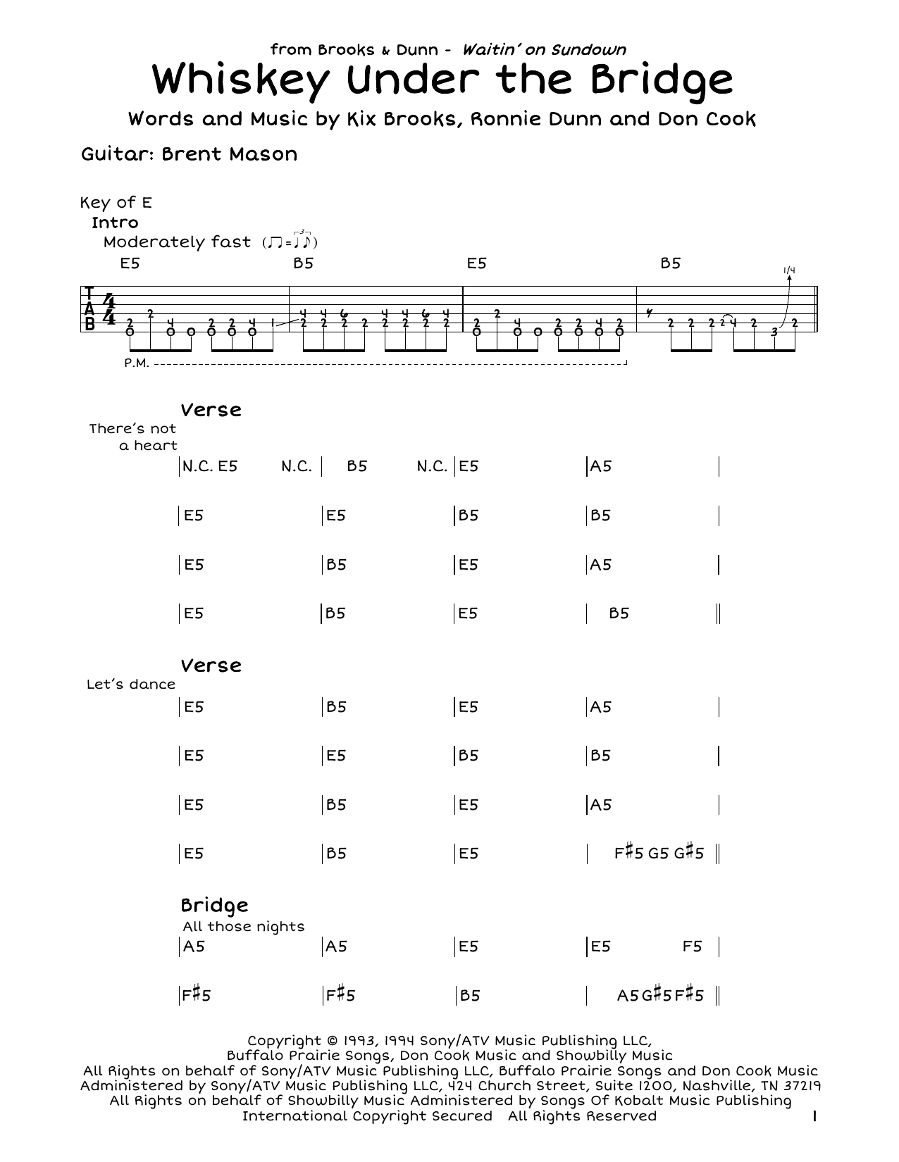 Brooks & Dunn Whiskey Under The Bridge sheet music notes and chords. Download Printable PDF.