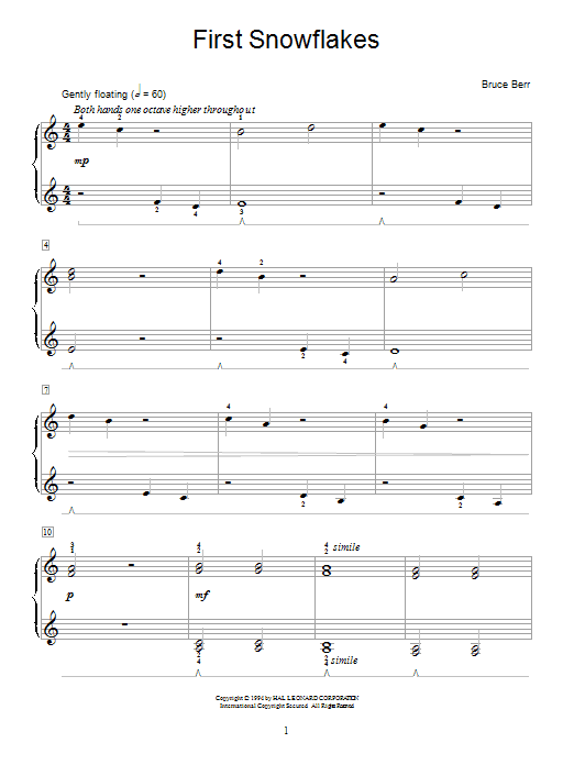 Bruce Berr First Snowflakes sheet music notes and chords. Download Printable PDF.