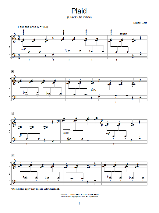 Bruce Berr Plaid (Black On White) sheet music notes and chords. Download Printable PDF.