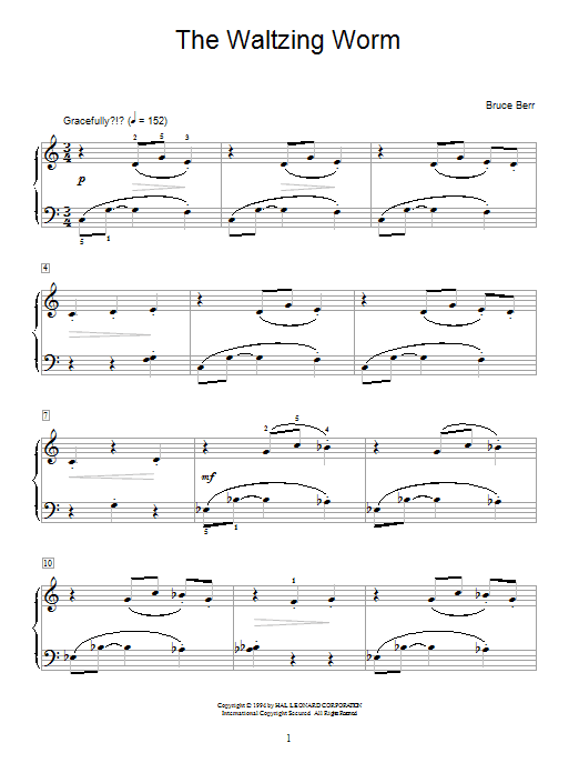 Learn to play Bruce Berr The Waltzing Worm sheet music for Educational Piano in minutes. Price: 7.7900$ Bruce Berr The Waltzing Worm sheet music notes and chords. Download Printable PDF.
