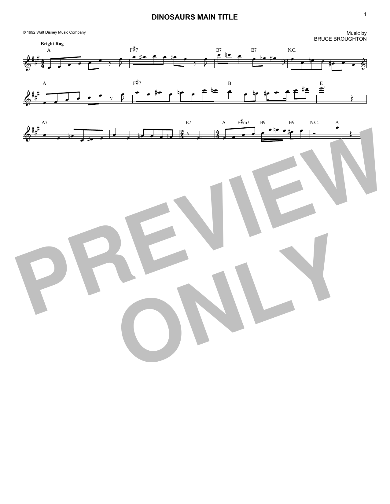 Bruce Broughton Dinosaurs Main Title sheet music notes and chords. Download Printable PDF.