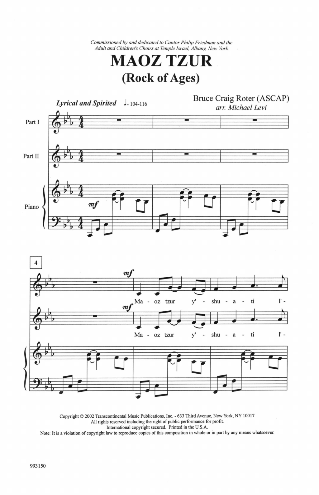 Learn to play Bruce Craig Roter Maoz Tsur (Rock of Ages) (arr. Michael Levi) sheet music for 2-Part Choir in minutes. Price: 3.9900$ Bruce Craig Roter Maoz Tsur (Rock of Ages) (arr. Michael Levi) sheet music notes and chords arranged for 2-Part Choir
