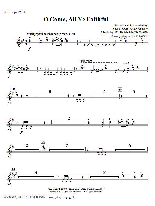 Learn to play Bruce Greer O Come, All Ye Faithful - Bb Trumpet 2,3 sheet music for Choir Instrumental Pak in minutes. Bruce Greer O Come, All Ye Faithful - Bb Trumpet 2,3 sheet music notes and chords