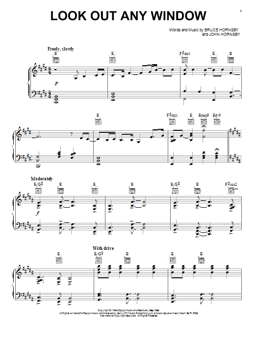 Learn to play Bruce Hornsby Look Out Any Window sheet music for Piano, Vocal & Guitar (Right-Hand Melody) in minutes. Bruce Hornsby Look Out Any Window sheet music notes and chords. Download Printable PDF.