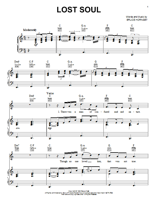 Bruce Hornsby Lost Soul sheet music notes and chords. Download Printable PDF.