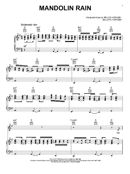 Bruce Hornsby Mandolin Rain sheet music notes and chords. Download Printable PDF.