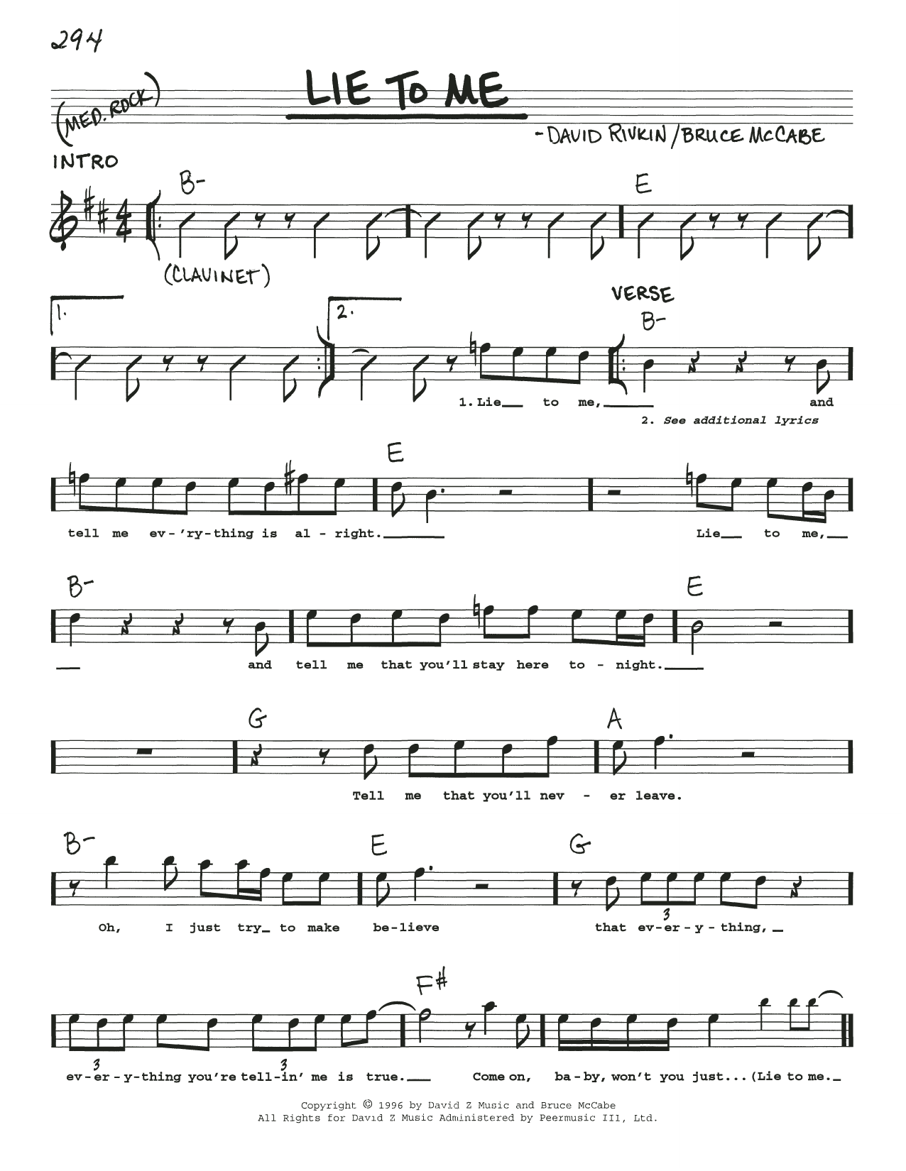 Bruce McCabe Lie To Me sheet music notes and chords. Download Printable PDF.