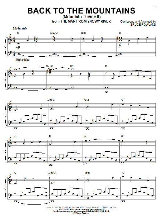 Bruce Rowland Back To The Mountains (Mountain Theme II) sheet music notes and chords. Download Printable PDF.
