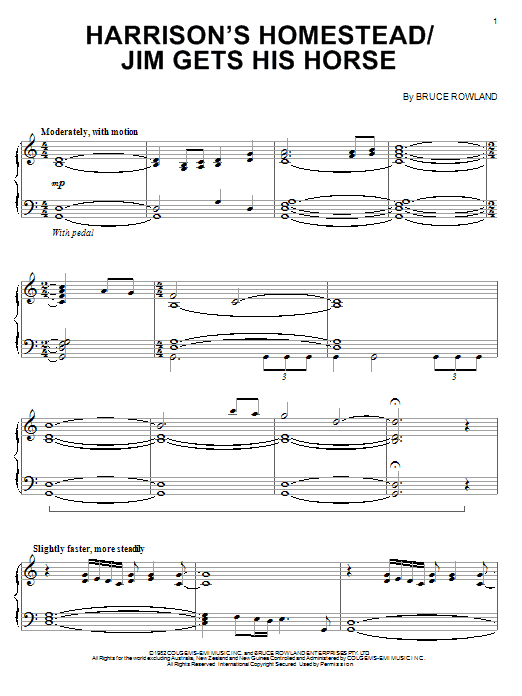 Learn to play Bruce Rowland Harrison's Homestead/Jim Gets His Horse sheet music for Piano Solo in minutes. Bruce Rowland Harrison's Homestead/Jim Gets His Horse sheet music notes and chords. Download Printable PDF.