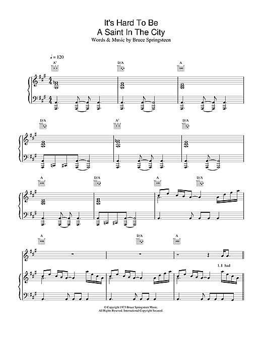 Bruce Springsteen It's Hard To Be A Saint In The City sheet music notes and chords. Download Printable PDF.