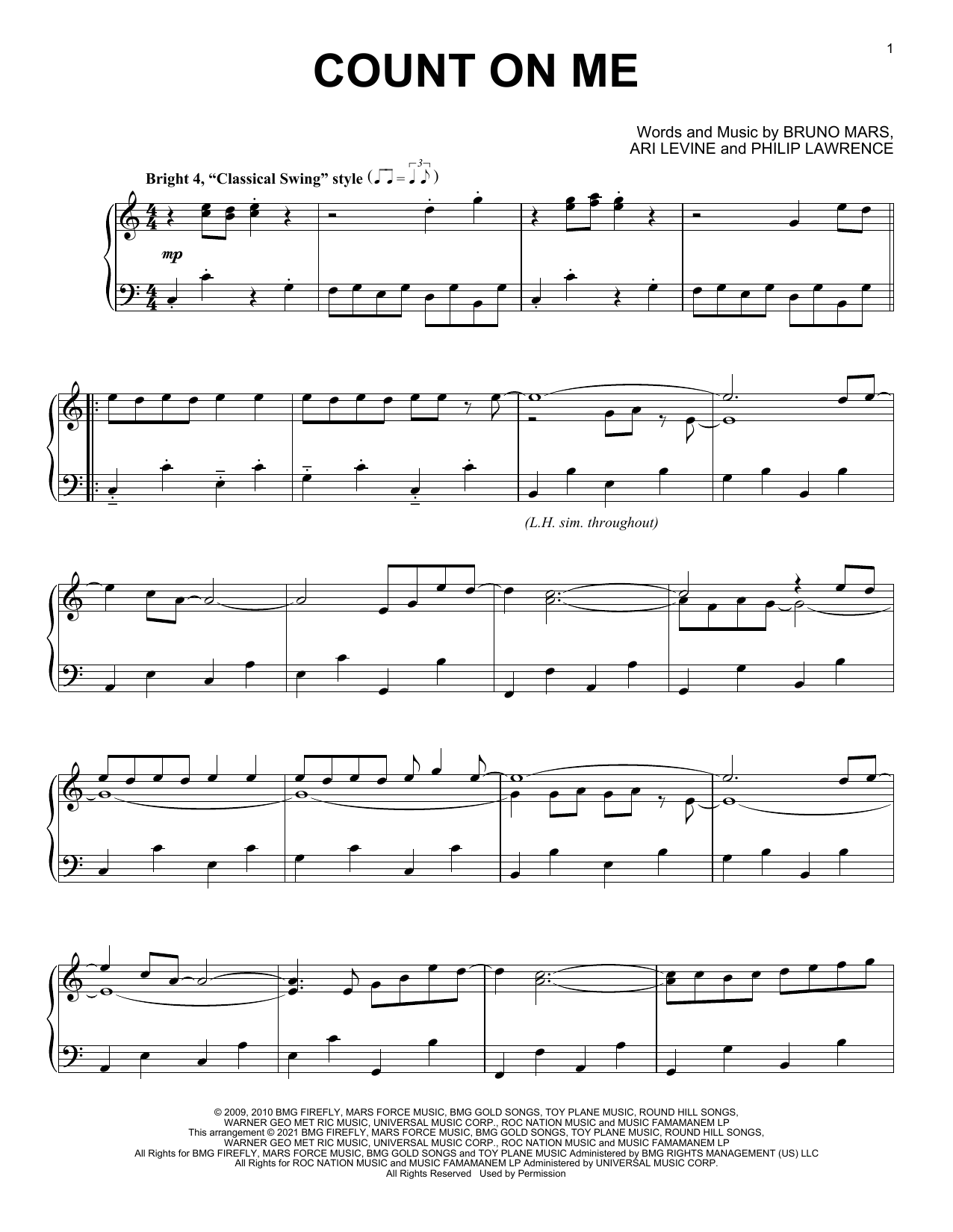 Download Bruno Mars Count On Me Classical Version Sheet Music Pdf Chords Piano Solo Pop