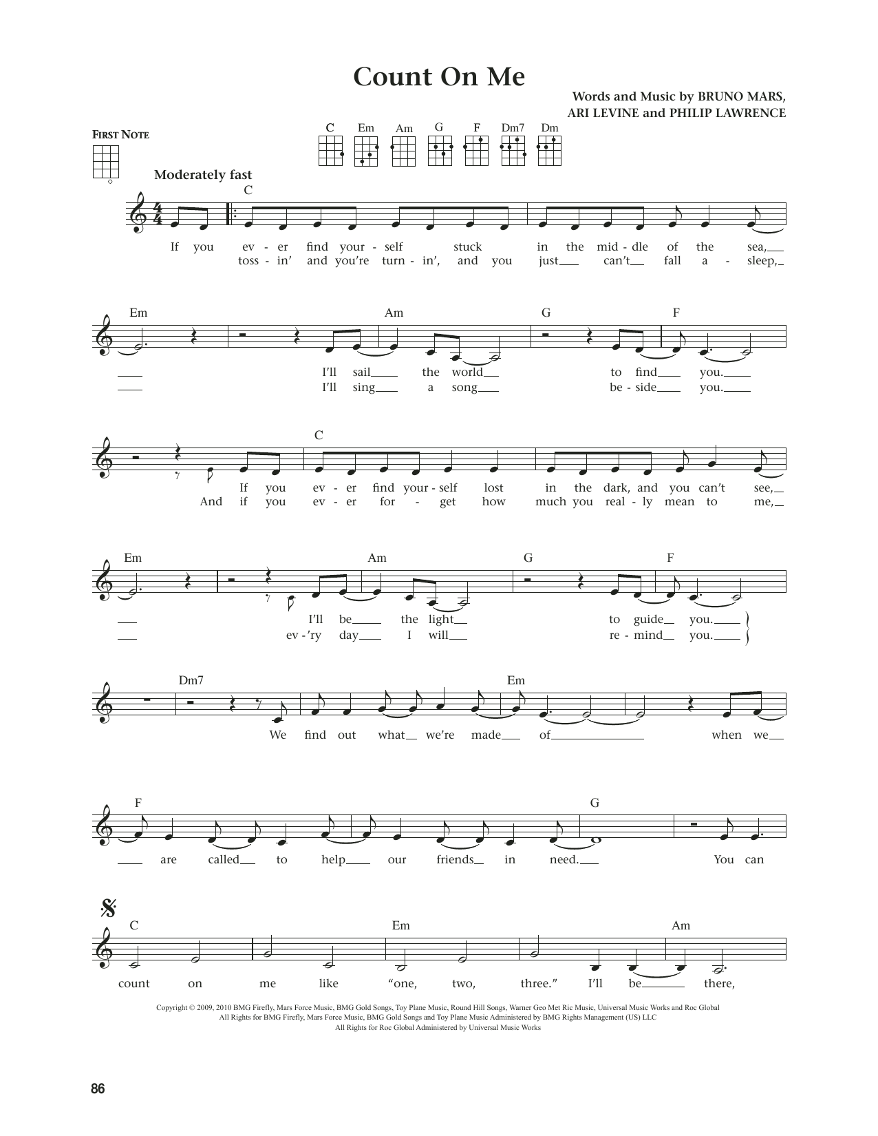 Bruno Mars Count On Me (from The Daily Ukulele) (arr. Jim Beloff) sheet music notes and chords. Download Printable PDF.