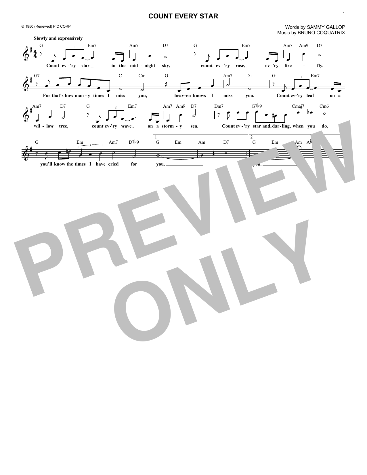 Bruno Coquatrix Count Every Star sheet music notes and chords. Download Printable PDF.