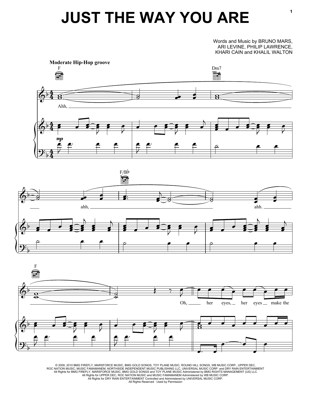 Bruno Mars Just The Way You Are sheet music notes and chords. Download Printable PDF.