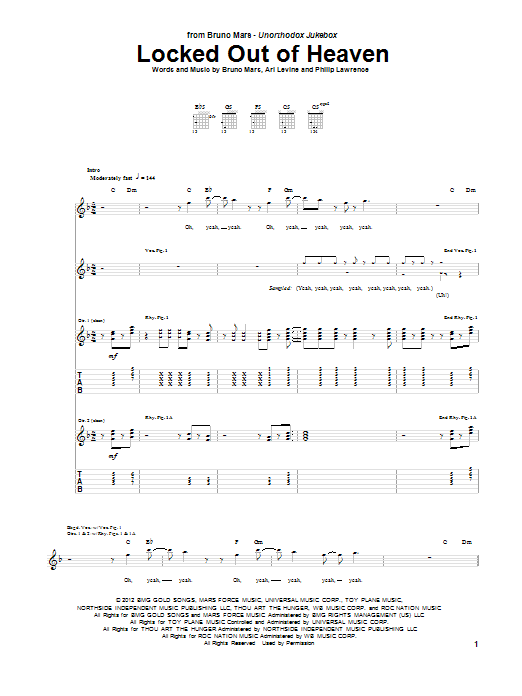 Bruno Mars Locked Out Of Heaven sheet music notes and chords. Download Printable PDF.
