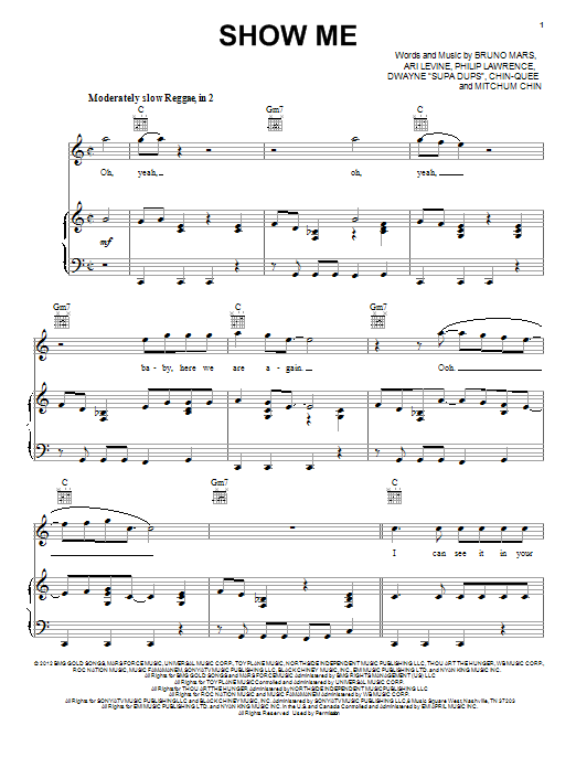 Bruno Mars Show Me sheet music notes and chords. Download Printable PDF.