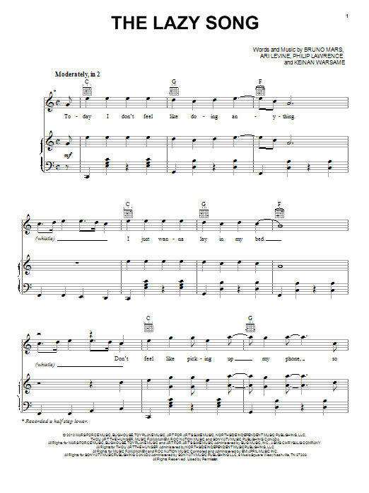 Bruno Mars "The Song" Sheet Music PDF Notes, Chords | Pop Score Ukulele Strumming Patterns Download SKU: