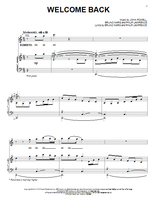 Bruno Mars Welcome Back sheet music notes and chords. Download Printable PDF.