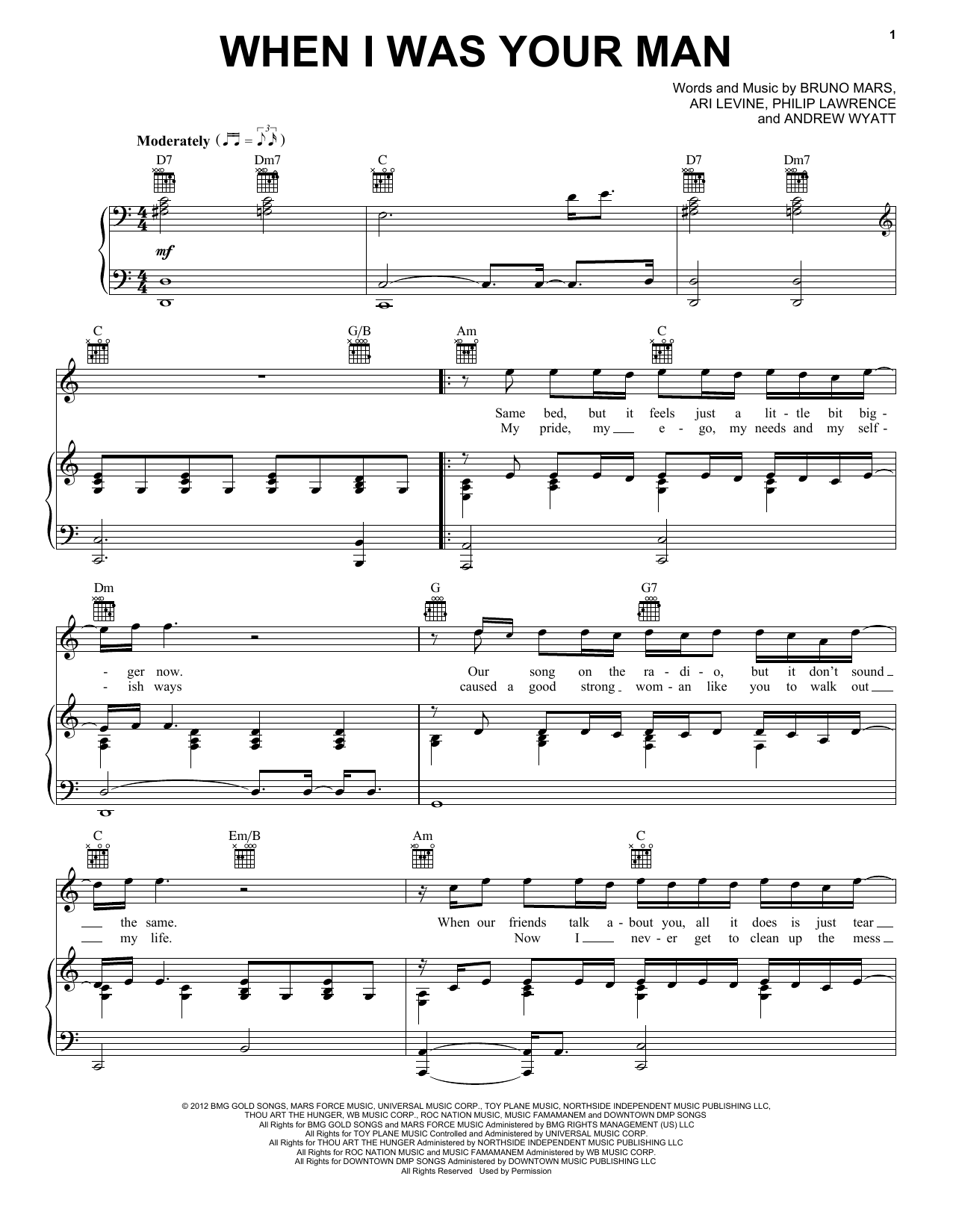 Bruno Mars When I Was Your Man Sheet Music Pdf Notes Chords Rock Score Ukulele Download Printable Sku 153651