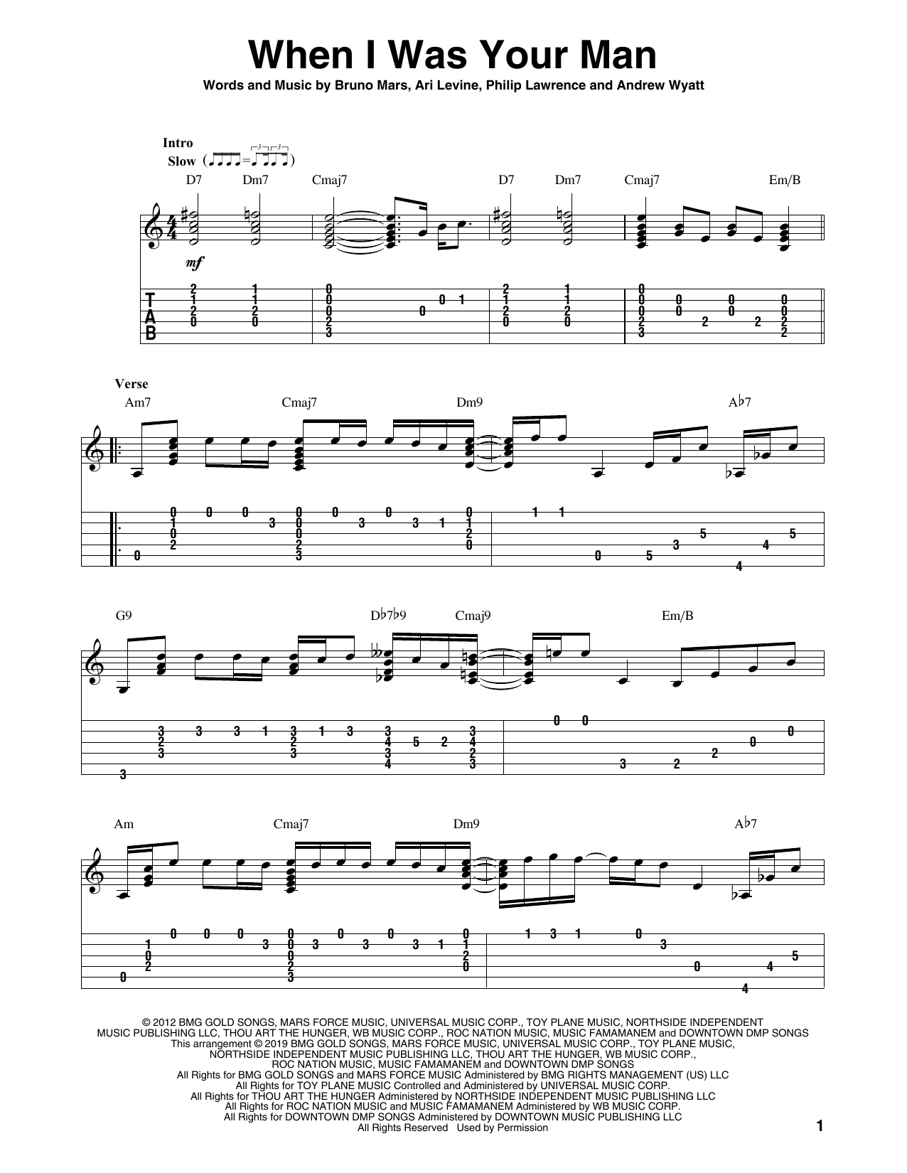 Bruno Mars When I Was Your Man Arr Bill Lafleur Sheet Music Pdf Notes Chords Pop Score Solo Guitar Tab Download Printable Sku 414584