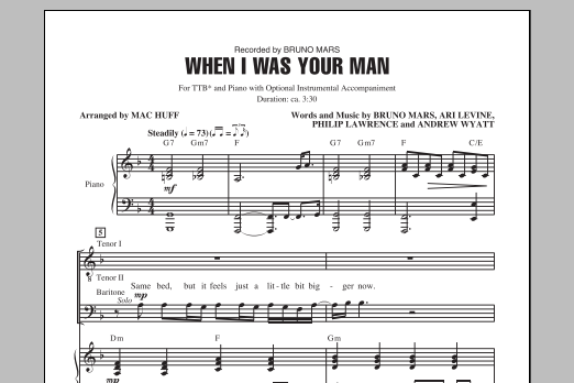 Bruno Mars When I Was Your Man Arr Mac Huff Sheet Music Pdf Notes Chords Pop Score Satb Choir Download Printable Sku 99383