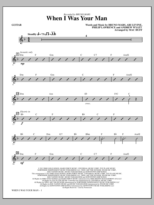 Bruno Mars When I Was Your Man Arr Mac Huff Guitar Sheet Music Pdf Notes Chords Pop Score Choir Instrumental Pak Download Printable Sku 317691
